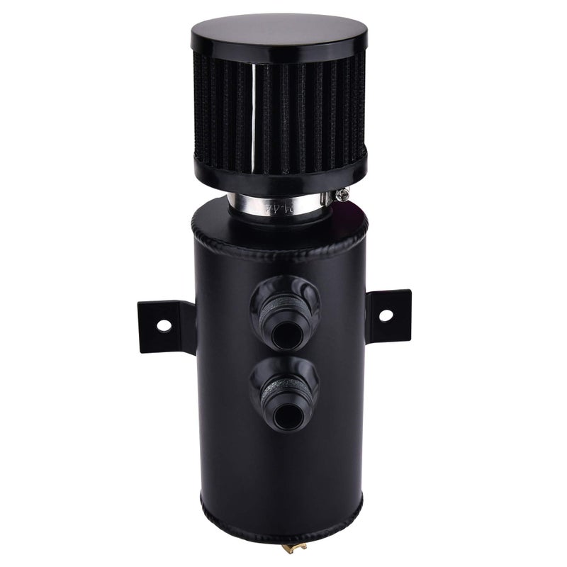 ESPEEDER 750ml Oil Catch Can Kit with Breather Filter | 10AN Universal Baffled Air Oil Separator & Breather Tank | 2 Port Aluminum Reservoir for High Performance & Racing - Black - Image 1